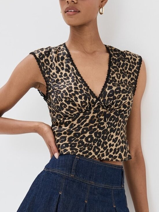 Reformation Tops - Reformation Leopard Print Cherry Silk Top Size 6
